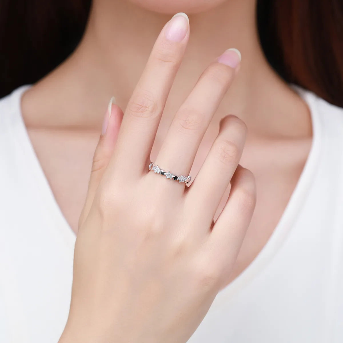 Ins Style Simple Style Star Sterling Silver Plating Inlay Zircon Rhodium Plated Rings