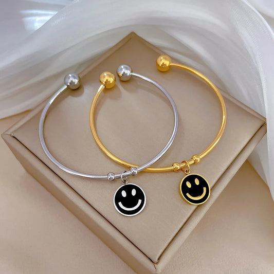 Ins Style Smiley Face Titanium Steel Charm Plating Cuff Bracelets