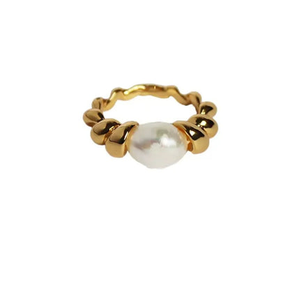 Ins Style Solid Color Titanium Steel Pearl Rings 1 Piece