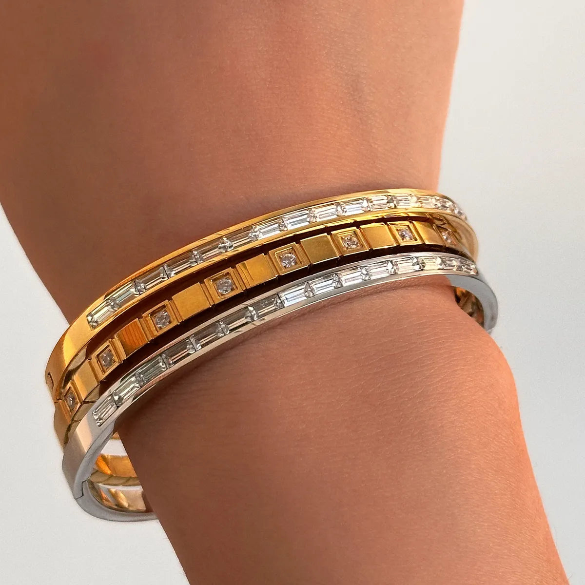 Ig Style Geometric Stainless Steel Inlay Rhinestones Bracelets