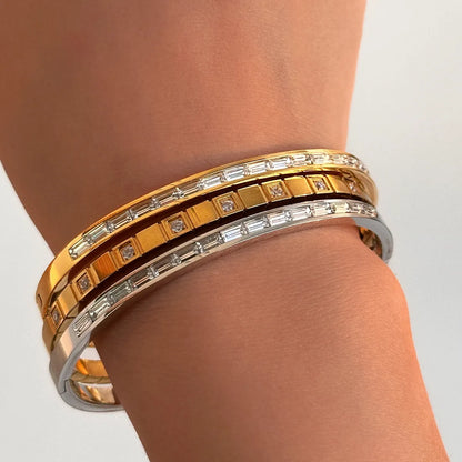 Ig Style Geometric Stainless Steel Inlay Rhinestones Bracelets