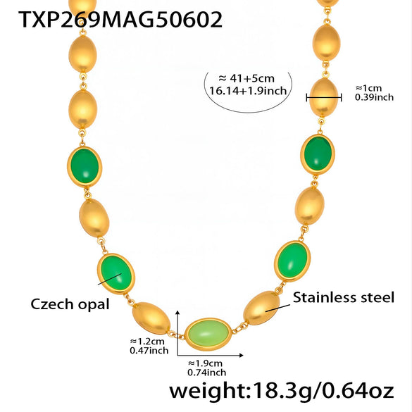 Ins Style Stainless Steel Czech Opal Faceted Stone Jewelry Set Necklace Bracelet Earrings