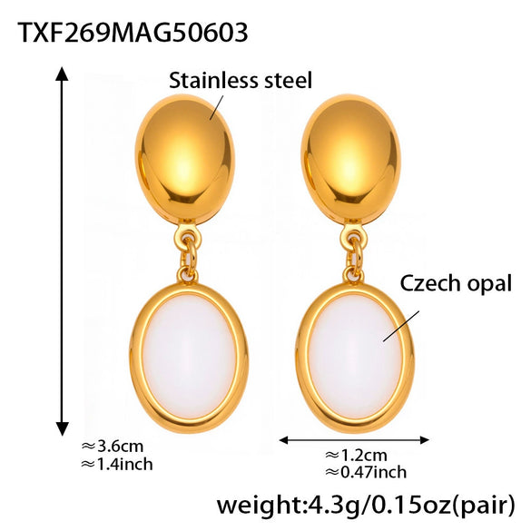Ins Style Stainless Steel Czech Opal Faceted Stone Jewelry Set Necklace Bracelet Earrings