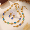 Ins Style Stainless Steel Czech Opal Faceted Stone Jewelry Set Necklace Bracelet Earrings