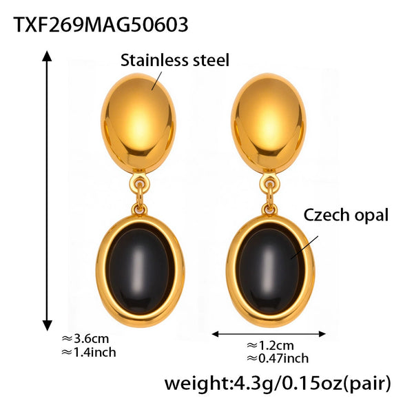 Ins Style Stainless Steel Czech Opal Faceted Stone Jewelry Set Necklace Bracelet Earrings