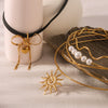 Ins Style Stainless Steel 18K Gold Plated Wavy Sunflower Bow Pearl Pendant Simple Necklace With Vacuum Plating In Furnace For Women