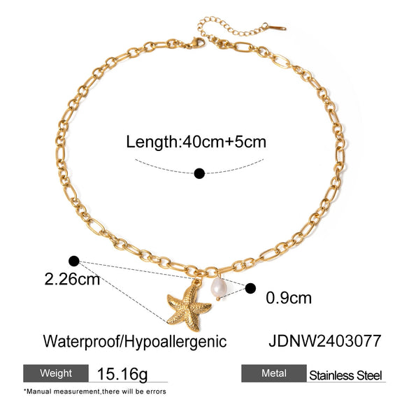Ins Style Stainless Steel Ocean Animals Zodiac Signs Starfish Shell Conch Necklace With Electroplating