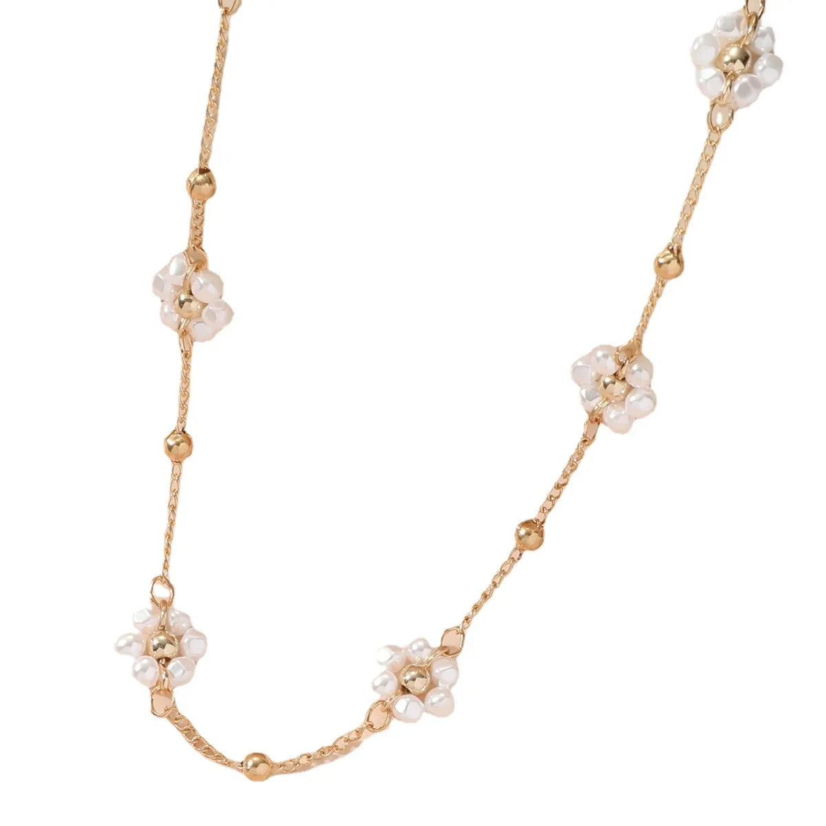 Ins Style Sweet Flower Alloy Pearl Plating Women'S Necklace