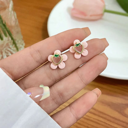 Ins Style Sweet Heart Shape Flower Butterfly Alloy Enamel Plating Inlay Rhinestones Pearl Women'S Drop Earrings Ear Studs