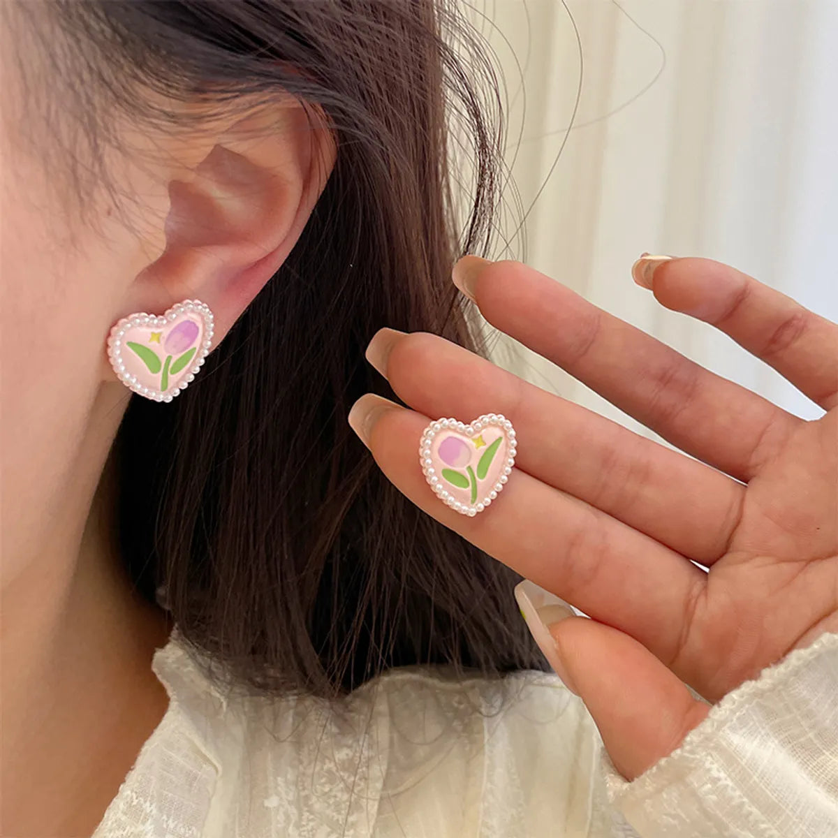 Ins Style Sweet Heart Shape Flower Butterfly Alloy Enamel Plating Inlay Rhinestones Pearl Women'S Drop Earrings Ear Studs