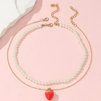 Ins Style Sweet Strawberry Seed Bead Beaded Pearl Girl'S Necklace