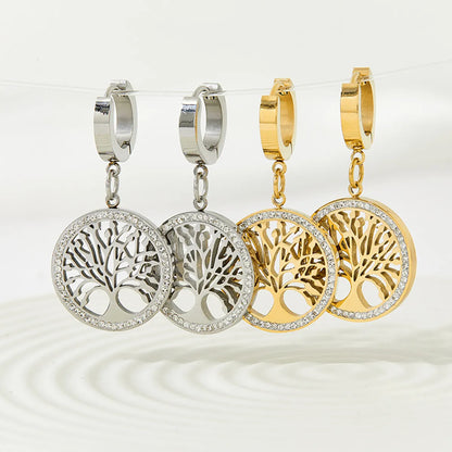 Ins Style Tree Stainless Steel Drop Earrings Plating Inlay Zircon Stainless Steel Earrings