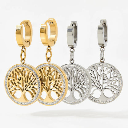 Ins Style Tree Stainless Steel Drop Earrings Plating Inlay Zircon Stainless Steel Earrings