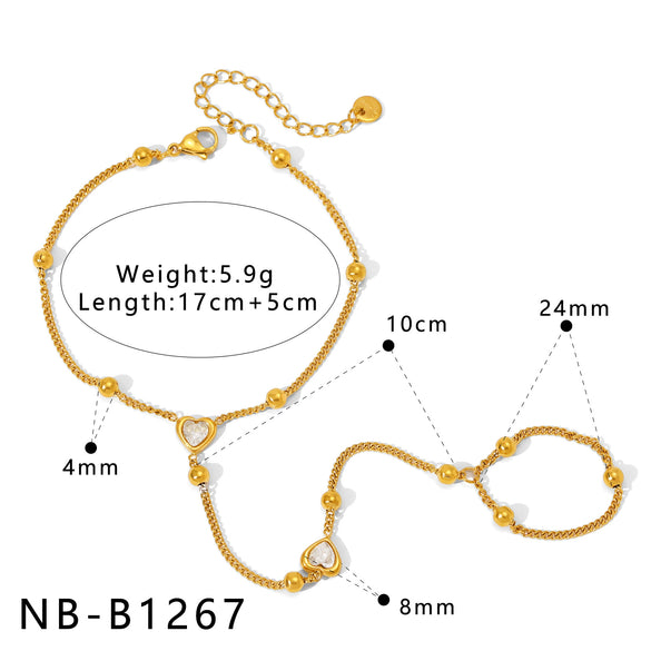 Ins Style Unique Design Simple Connection Gold Plated Stainless Steel Bracelet With Heart Shape And Geometric Shape For Women And Unisex