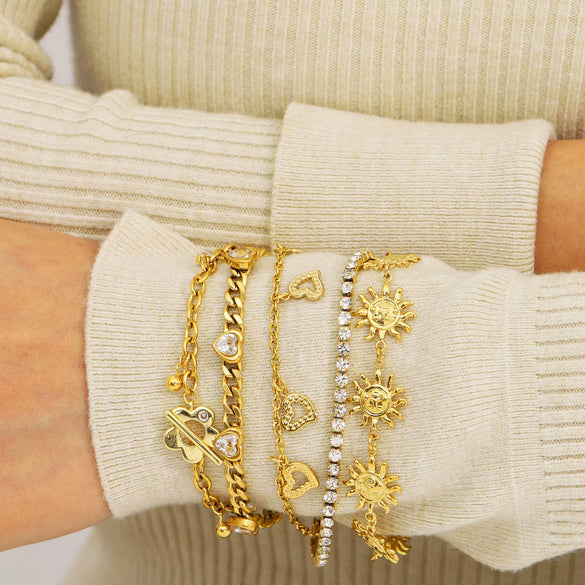 Ins Style Unique Design Simple Connection Gold Plated Stainless Steel Bracelet With Heart Shape And Geometric Shape For Women And Unisex