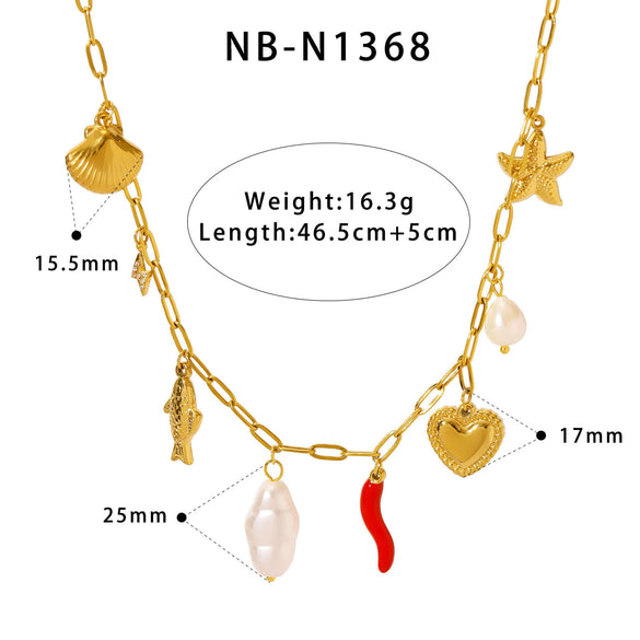 Ins Style Women's Stainless Steel And 18K Necklace With Heart Shape Geometric And Animal Zodiac Pendants Furnace Vacuum Plated 18K Spring Buckle Diy Jewelry Accessories