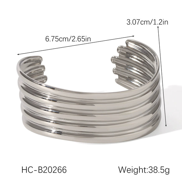 Ins Stylish Exaggerated Multilayered Glossy Titanium Steel Open Bracelet Electroplated 18K Gold Does Not Fade