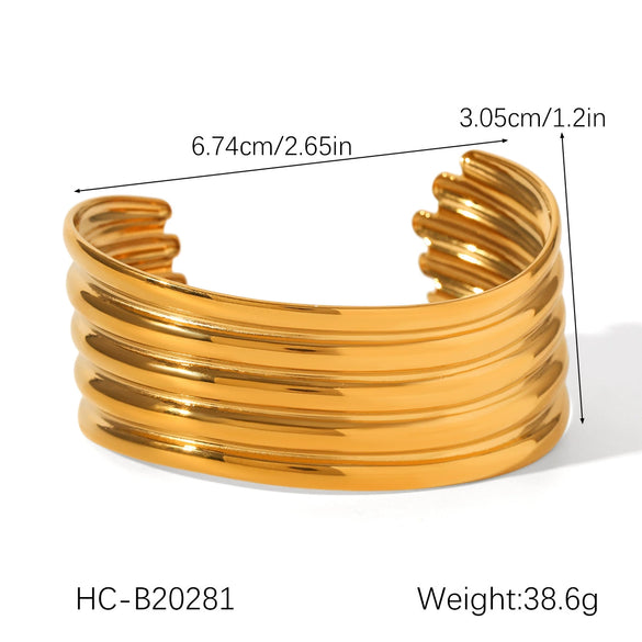 Ins Stylish Exaggerated Multilayered Glossy Titanium Steel Open Bracelet Electroplated 18K Gold Does Not Fade