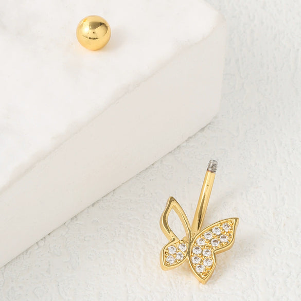 Insect Shape Stainless Steel Electroplated Butterfly Navel Ring Body Piercing Jewelry For Women