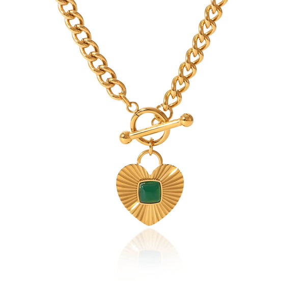 Insstyle Geometric Heartshaped Stainless Steel Diamondencrusted Pendant Necklace With Ot Buckle And Cuban Chain Electroplated