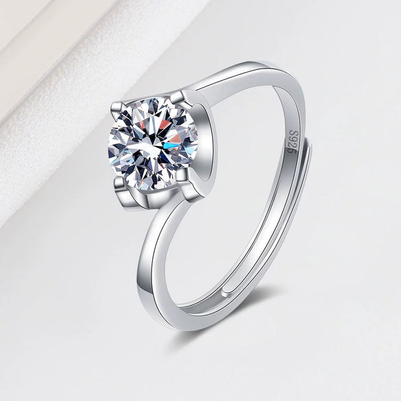 Interwoven Love Geometric Ring For Women In S Sterling Silver With Moissanite Six Claw Setting Electroplated Adjustable Open Ring