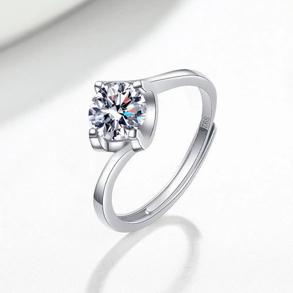 Interwoven Love Geometric Ring For Women In S Sterling Silver With Moissanite Six Claw Setting Electroplated Adjustable Open Ring