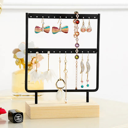 Simple Style Rectangle Solid Wood Metal Jewelry Display Jewelry Rack