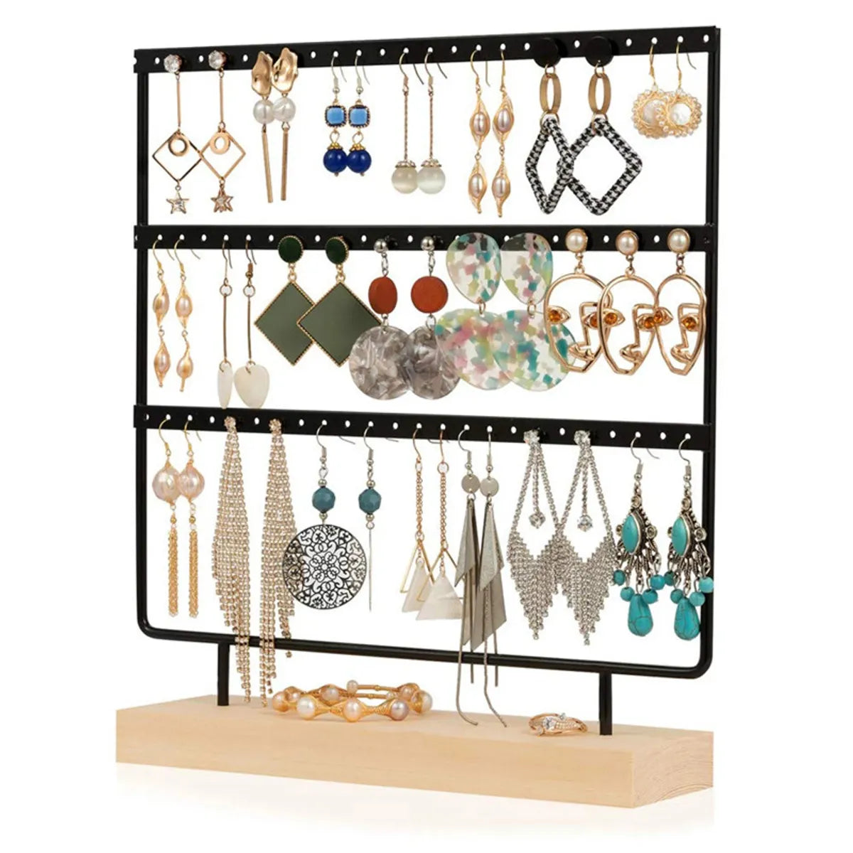 Simple Style Rectangle Solid Wood Metal Jewelry Display Jewelry Rack