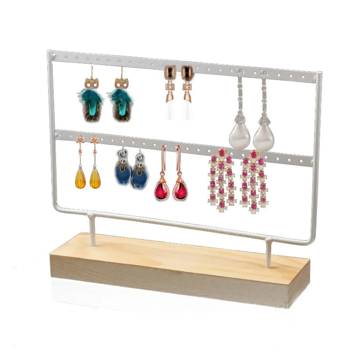 Simple Style Rectangle Solid Wood Metal Jewelry Display Jewelry Rack