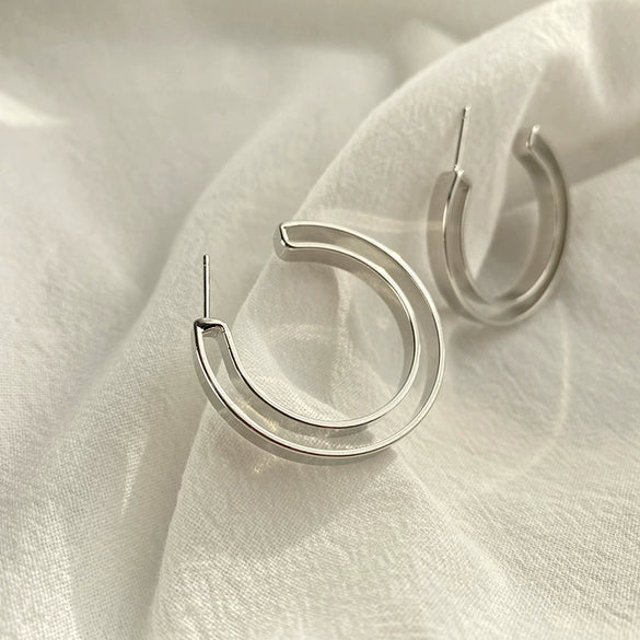 Irregular Geometric Copper Hoop Drop Earrings For Women Simple Distinctive Metal Ear Stud Earrings
