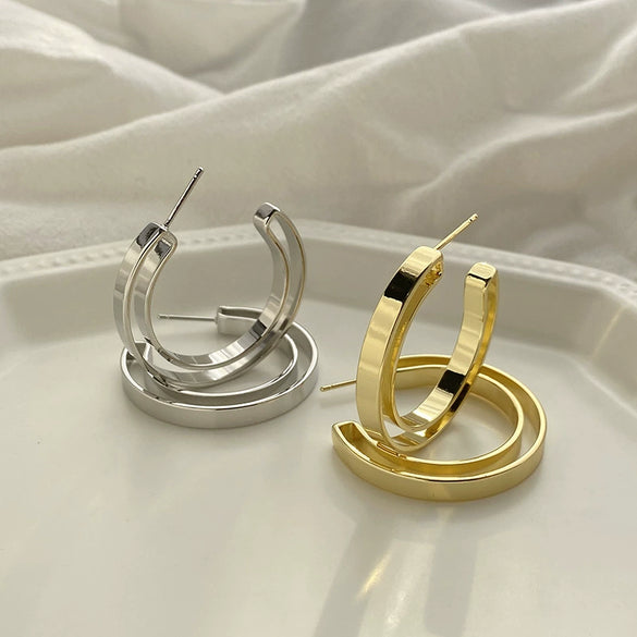 Irregular Geometric Copper Hoop Drop Earrings For Women Simple Distinctive Metal Ear Stud Earrings