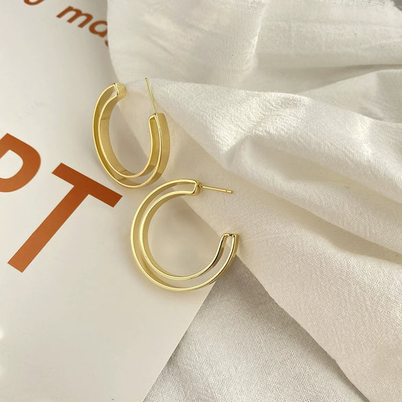 Irregular Geometric Copper Hoop Drop Earrings For Women Simple Distinctive Metal Ear Stud Earrings