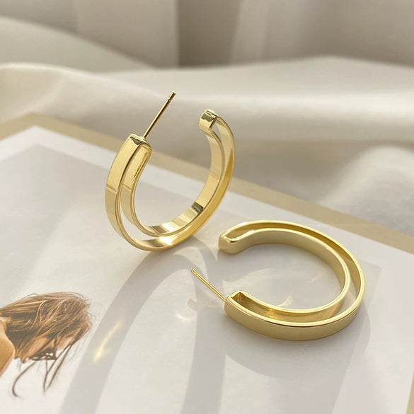 Irregular Geometric Copper Hoop Drop Earrings For Women Simple Distinctive Metal Ear Stud Earrings