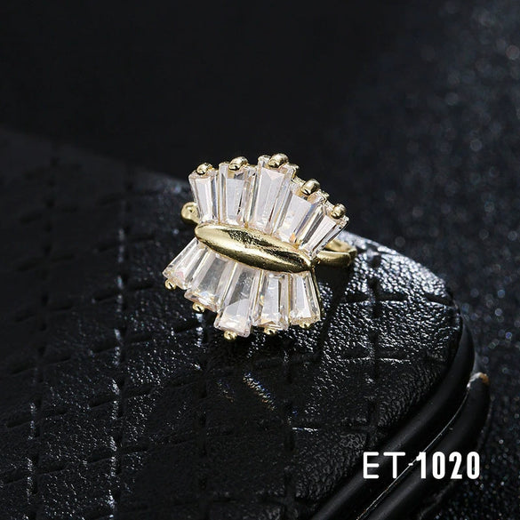 Irregular Geometric Metal Ear Cuff Clip Earring Set With Electroplated Finish And Artificial Gem Inlay Minimalist Unisex Jewelry