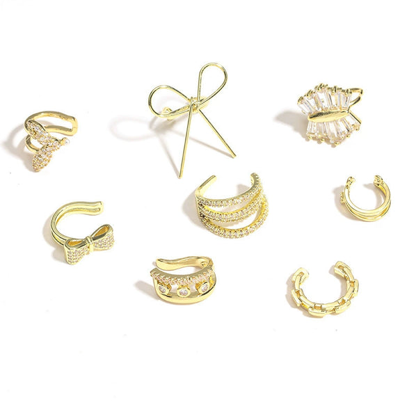 Irregular Geometric Metal Ear Cuff Clip Earring Set With Electroplated Finish And Artificial Gem Inlay Minimalist Unisex Jewelry