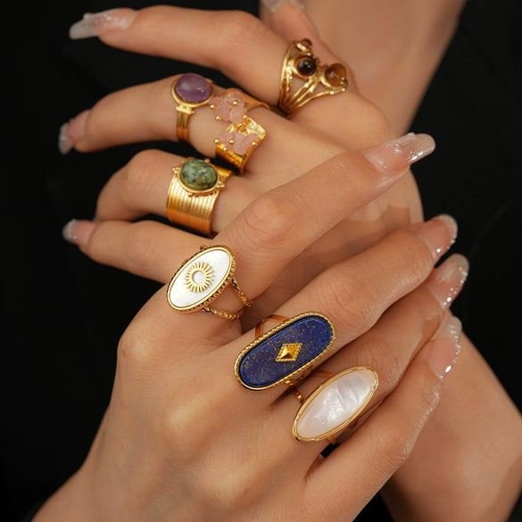Irregular Geometric Oval Open Ring For Women Stainless Steel Jewelry With Electroplating Design