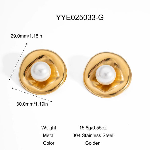 Irregular Goose Egg Pearl Stainless Steel Jewelry Set With Pvd Furnace Vacuum Real Gold Plating For Women