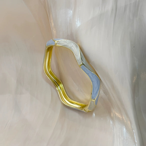 Irregular Open Cuff Bracelet With Enamel Patchwork Design And Plated Finish For Trendy Jewelry Styling