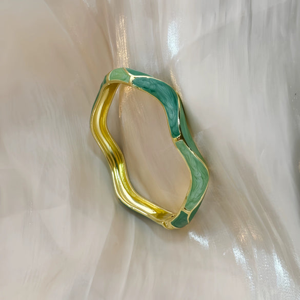 Irregular Open Cuff Bracelet With Enamel Patchwork Design And Plated Finish For Trendy Jewelry Styling