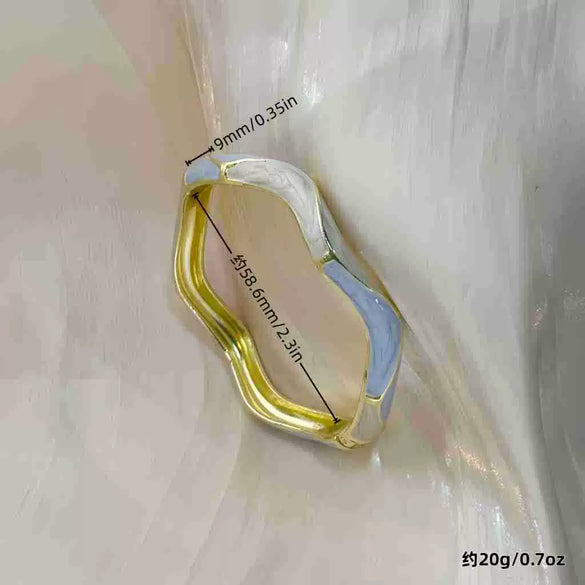 Irregular Open Cuff Bracelet With Enamel Patchwork Design And Plated Finish For Trendy Jewelry Styling