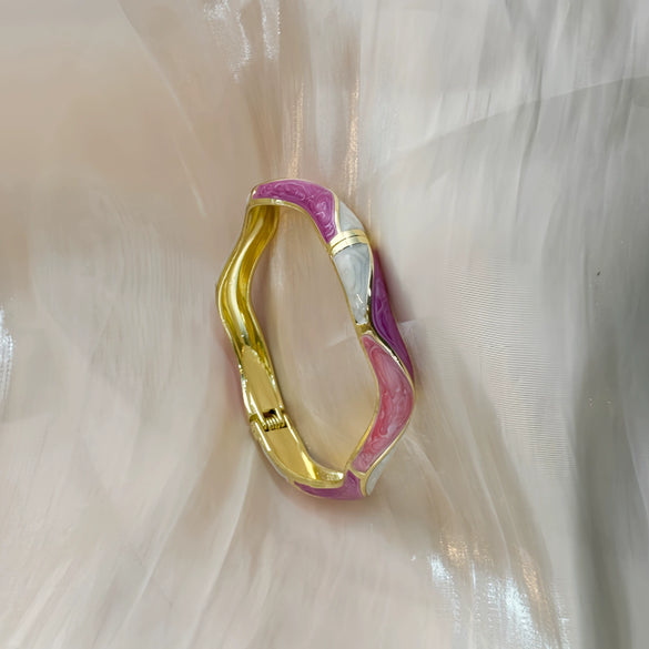 Irregular Open Cuff Bracelet With Enamel Patchwork Design And Plated Finish For Trendy Jewelry Styling