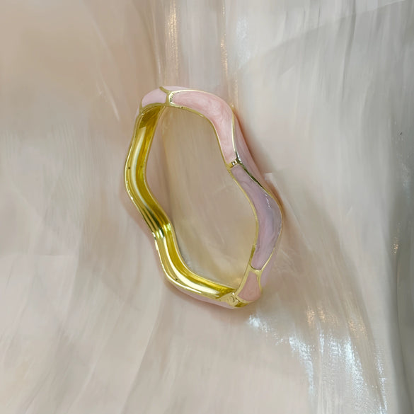 Irregular Open Cuff Bracelet With Enamel Patchwork Design And Plated Finish For Trendy Jewelry Styling