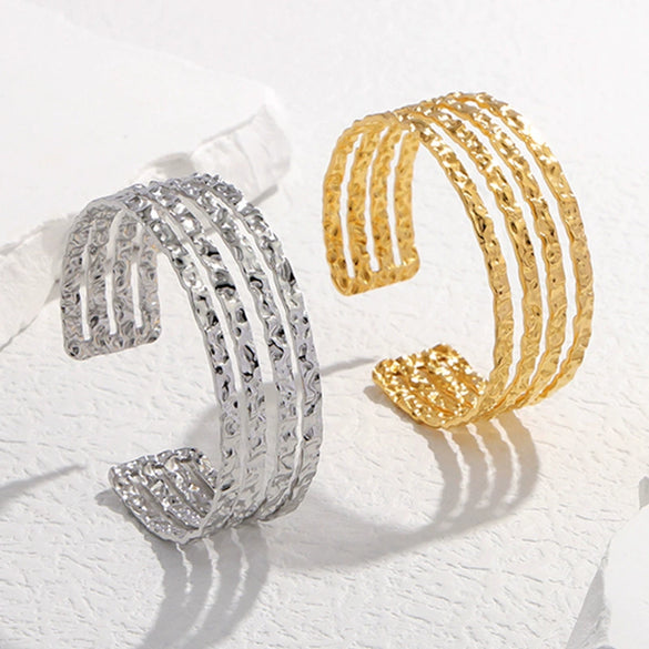 Irregular Pattern Open Titanium Steel Bracelet With Electroplating Treatment High End Sense Non Fading All Match Stainless Steel Bracelet