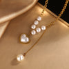 Irregular Pearl Mixed Chain Heartshaped Pendant Bracelet Necklace In French Retro Style With Stainless Steel And Imitation Pearls Electroplated