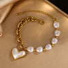 Irregular Pearl Mixed Chain Heartshaped Pendant Bracelet Necklace In French Retro Style With Stainless Steel And Imitation Pearls Electroplated