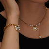 Irregular Pearl Mixed Chain Heartshaped Pendant Bracelet Necklace In French Retro Style With Stainless Steel And Imitation Pearls Electroplated