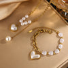Irregular Pearl Mixed Chain Heartshaped Pendant Bracelet Necklace In French Retro Style With Stainless Steel And Imitation Pearls Electroplated