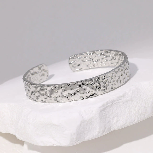 Irregular Stripes Titanium Steel And Stainless Steel Opening Adjustable Bracelet With Electroplating Treatment