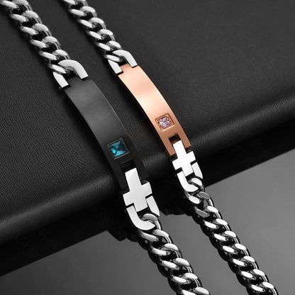 Lettering Bracelet Stainless Steel Chain Diamond Couple Id Bracelet