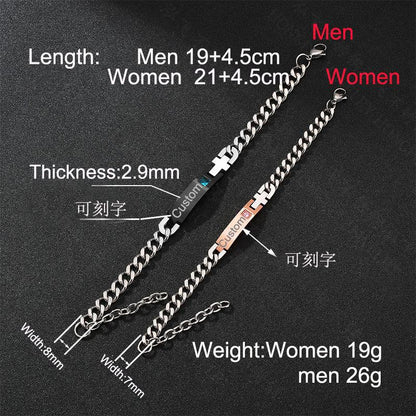 Lettering Bracelet Stainless Steel Chain Diamond Couple Id Bracelet